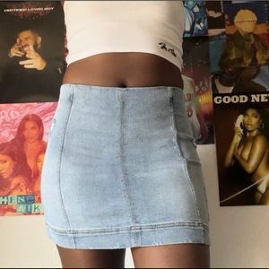 Distressed denim panel skirt